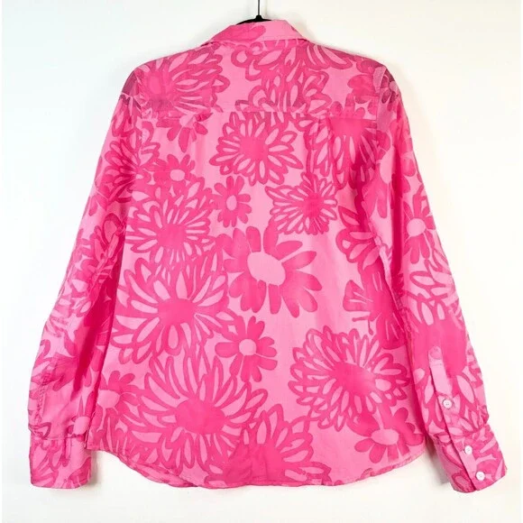 Lilly Pulitzer Womens Shirt Pink Resort Fit Button Up Floral Barbiecore Small - Picture 2 of 9